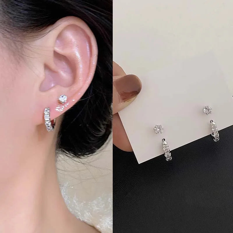 Small Shiny Zircon Hoop Earring Set for Women Vintage Circle Geometric Smooth Earring Piercing Jewelry Trendy Jewelry Gifts