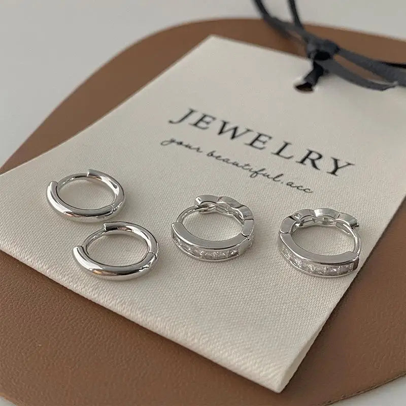 Small Shiny Zircon Hoop Earring Set for Women Vintage Circle Geometric Smooth Earring Piercing Jewelry Trendy Jewelry Gifts