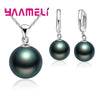 Smooth Women Wedding Jewelry Sets 925 Sterling Silver Color Pearl Necklace Hoop Earrings  Jewellery Gift Accessories