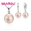 Smooth Women Wedding Jewelry Sets 925 Sterling Silver Color Pearl Necklace Hoop Earrings  Jewellery Gift Accessories
