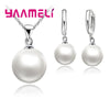 Smooth Women Wedding Jewelry Sets 925 Sterling Silver Color Pearl Necklace Hoop Earrings  Jewellery Gift Accessories