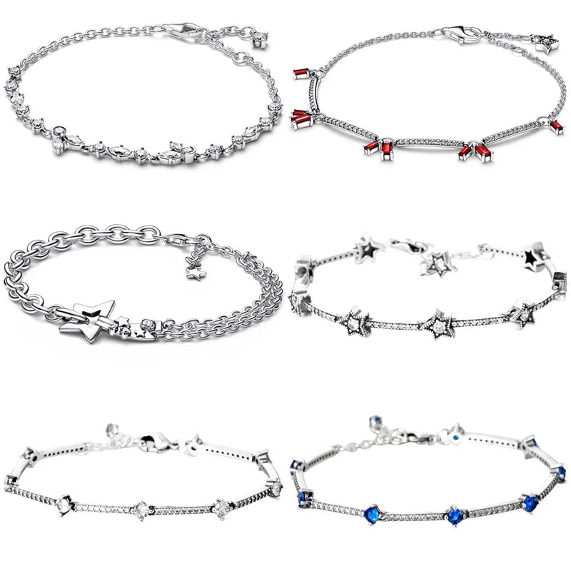 Sparkling Herbarium Cluster Shooting Star Firecracker Bars Bracelet 925 Sterling Silver Bangle Fit Europe Bead Charm Jewelry