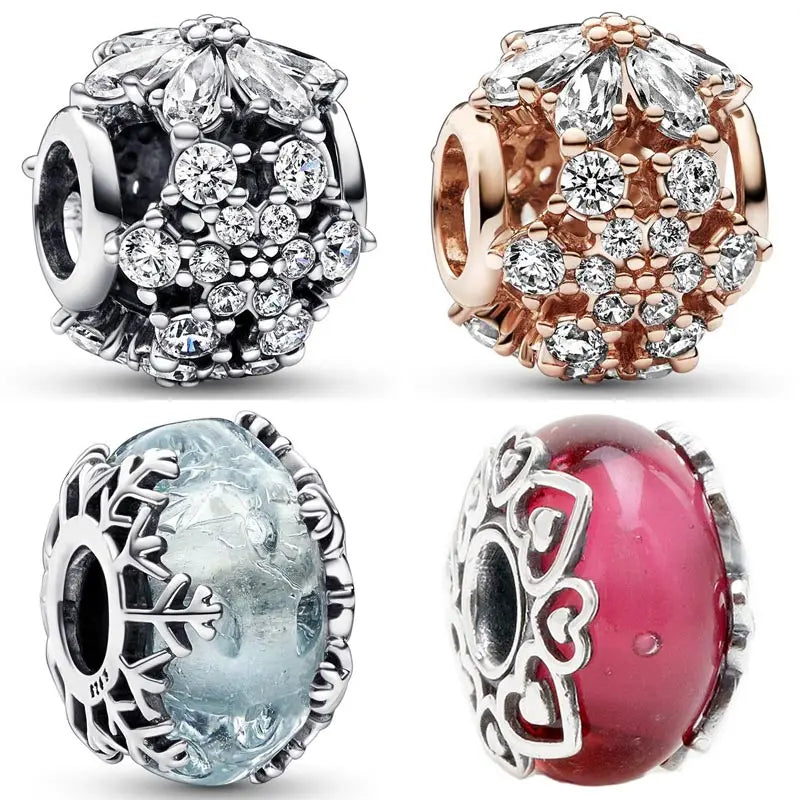 Sparkling Herbarium Cluster Winter Blue Snowflake Murano Glass Beads Fit Europe 925 Sterling Silver Charm Bracelet Diy Jewelry