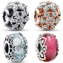 Sparkling Herbarium Cluster Winter Blue Snowflake Murano Glass Beads Fit Europe 925 Sterling Silver Charm Bracelet Diy Jewelry