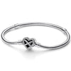Sparkling Infinity Heart Brilliant Life Winged Heart Clasp Bracelet 925 Sterling Silver Bangle Fit  Bead Charm Jewelry