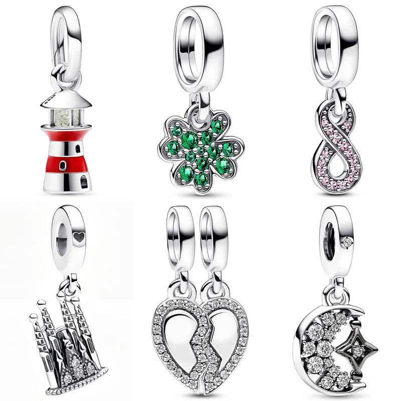 Sparkling Infinity Lighthouse Clover Friendship Heart Pendant Beads 925 Sterling Silver Charm Fit Popular Bracelet Diy Jewelry