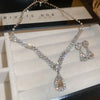 Sparkling Rhinestone Necklace Drop Earrings For Women Geometric Water Droplet Pendant Necklaces Wedding Bride Jewelry Sets