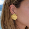 Stainless Steel Big Textured Shell Big Stud Earrings for Women Cute Geometric Gold Plated Earrings Summer Beach Jewelry Gift
