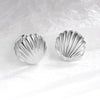Stainless Steel Big Textured Shell Big Stud Earrings for Women Cute Geometric Gold Plated Earrings Summer Beach Jewelry Gift