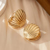 Stainless Steel Big Textured Shell Big Stud Earrings for Women Cute Geometric Gold Plated Earrings Summer Beach Jewelry Gift