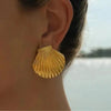 Stainless Steel Big Textured Shell Big Stud Earrings for Women Cute Geometric Gold Plated Earrings Summer Beach Jewelry Gift