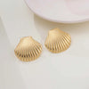 Stainless Steel Big Textured Shell Big Stud Earrings for Women Cute Geometric Gold Plated Earrings Summer Beach Jewelry Gift