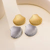 Stainless Steel Big Textured Shell Big Stud Earrings for Women Cute Geometric Gold Plated Earrings Summer Beach Jewelry Gift