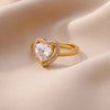 Stainless Steel Heart Rings For Women Zircon Gold Plated Heart Adjustable Ring Femme Wedding Party Accessories Jewelry Gift 2023