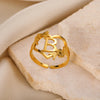 Stainless Steel Initials Flower Heart Rings Gold Color Adjustable Delicate Letter Leaf Rings For Women Girl Alphabet Jewelry