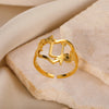 Stainless Steel Initials Flower Heart Rings Gold Color Adjustable Delicate Letter Leaf Rings For Women Girl Alphabet Jewelry