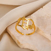Stainless Steel Initials Flower Heart Rings Gold Color Adjustable Delicate Letter Leaf Rings For Women Girl Alphabet Jewelry