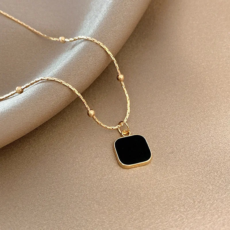 Stainless Steel Necklaces Black Exquisite Minimalist Square Pendant Choker Chains  Necklace For Women Jewelry Party Gifts