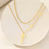 Stainless Steel Necklaces Cross Pendant Choker Multilayer Chain Double Stacked Wear Light   Fine Necklace For Women Jewelry