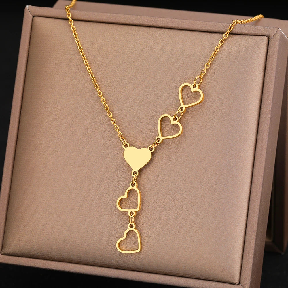 Stainless Steel Necklaces Light   Elegant Delicate Heart Pendant Charm Chain Korean  Necklace For Women Jewelry Gift