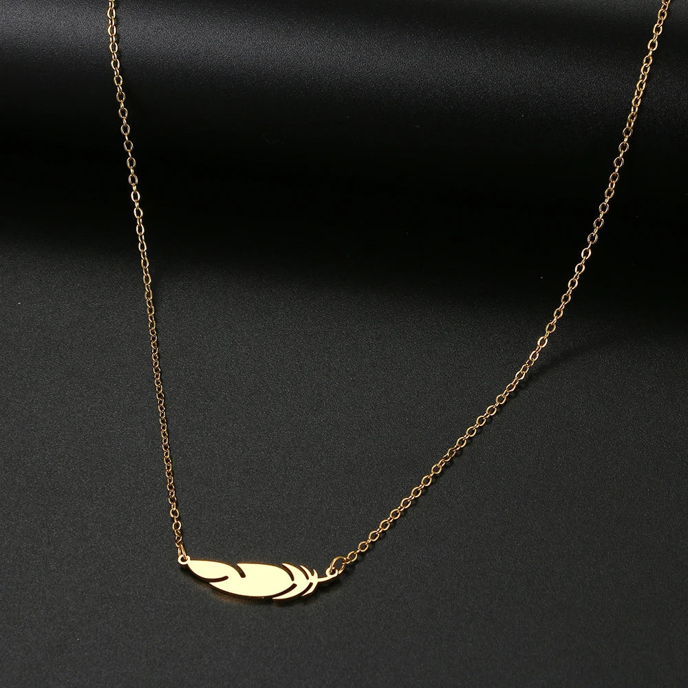 Stainless Steel Necklaces Simple Feather Charm Pendant Collar Chain  Necklace For Women Men Jewelry Friends  Gifts