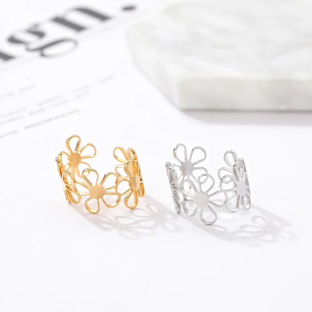 Stainless Steel Ring Vintage Daisies Flowers Open  Ladies Couple Adjustable Rings For Women Jewelry Aesthetic Girls Gifts