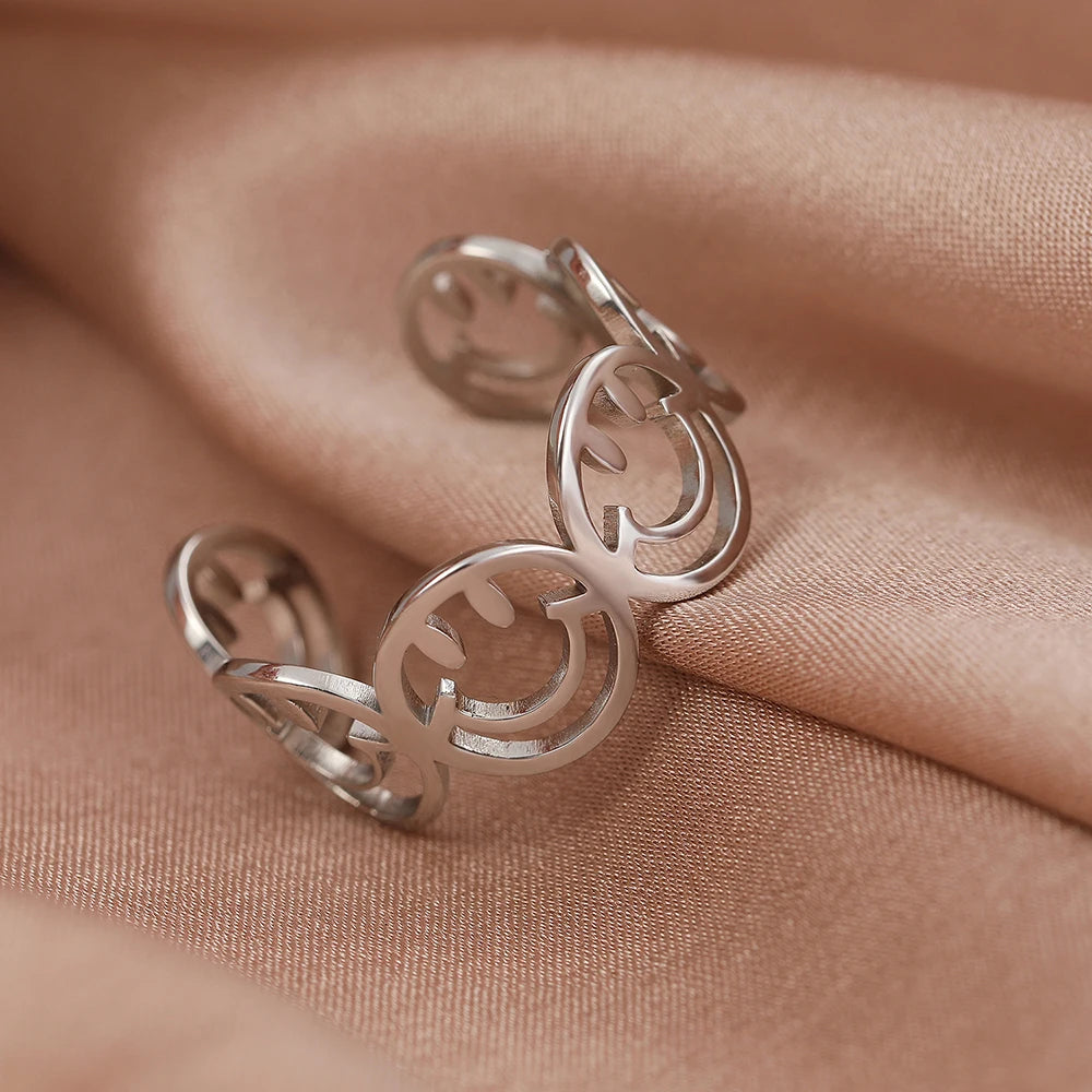 Stainless Steel Ring Vintage Daisies Flowers Open  Ladies Couple Adjustable Rings For Women Jewelry Aesthetic Girls Gifts