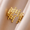 Stainless Steel Rings For Women Men Gold Color Hollow Wide Ring Female Male Party Finger Jewelry Gift  Trend