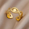 Stainless Steel Rings For Women Men Gold Color Hollow Wide Ring Female Male Party Finger Jewelry Gift  Trend