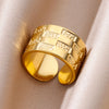 Stainless Steel Rings For Women Men Gold Color Hollow Wide Ring Female Male Party Finger Jewelry Gift  Trend
