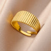 Stainless Steel Rings For Women Men Gold Color Hollow Wide Ring Female Male Party Finger Jewelry Gift  Trend