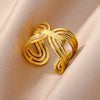Stainless Steel Rings For Women Men Gold Color Hollow Wide Ring Female Male Party Finger Jewelry Gift  Trend