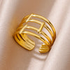 Stainless Steel Rings For Women Men Gold Color Hollow Wide Ring Female Male Party Finger Jewelry Gift  Trend