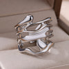 Stainless Steel Rings For Women Men Gold Color Hollow Wide Ring Female Male Party Finger Jewelry Gift  Trend