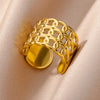 Stainless Steel Rings For Women Men Gold Color Hollow Wide Ring Female Male Party Finger Jewelry Gift  Trend
