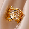 Stainless Steel Rings For Women Men Gold Color Hollow Wide Ring Female Male Party Finger Jewelry Gift  Trend