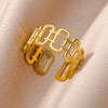 Stainless Steel Rings For Women Men Gold Color Hollow Wide Ring Female Male Party Finger Jewelry Gift  Trend
