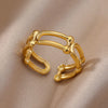 Stainless Steel Rings For Women Men Gold Color Hollow Wide Ring Female Male Party Finger Jewelry Gift  Trend