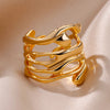 Stainless Steel Rings For Women Men Gold Color Hollow Wide Ring Female Male Party Finger Jewelry Gift  Trend
