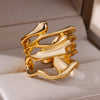Stainless Steel Rings For Women Men Gold Color Hollow Wide Ring Female Male Party Finger Jewelry Gift  Trend