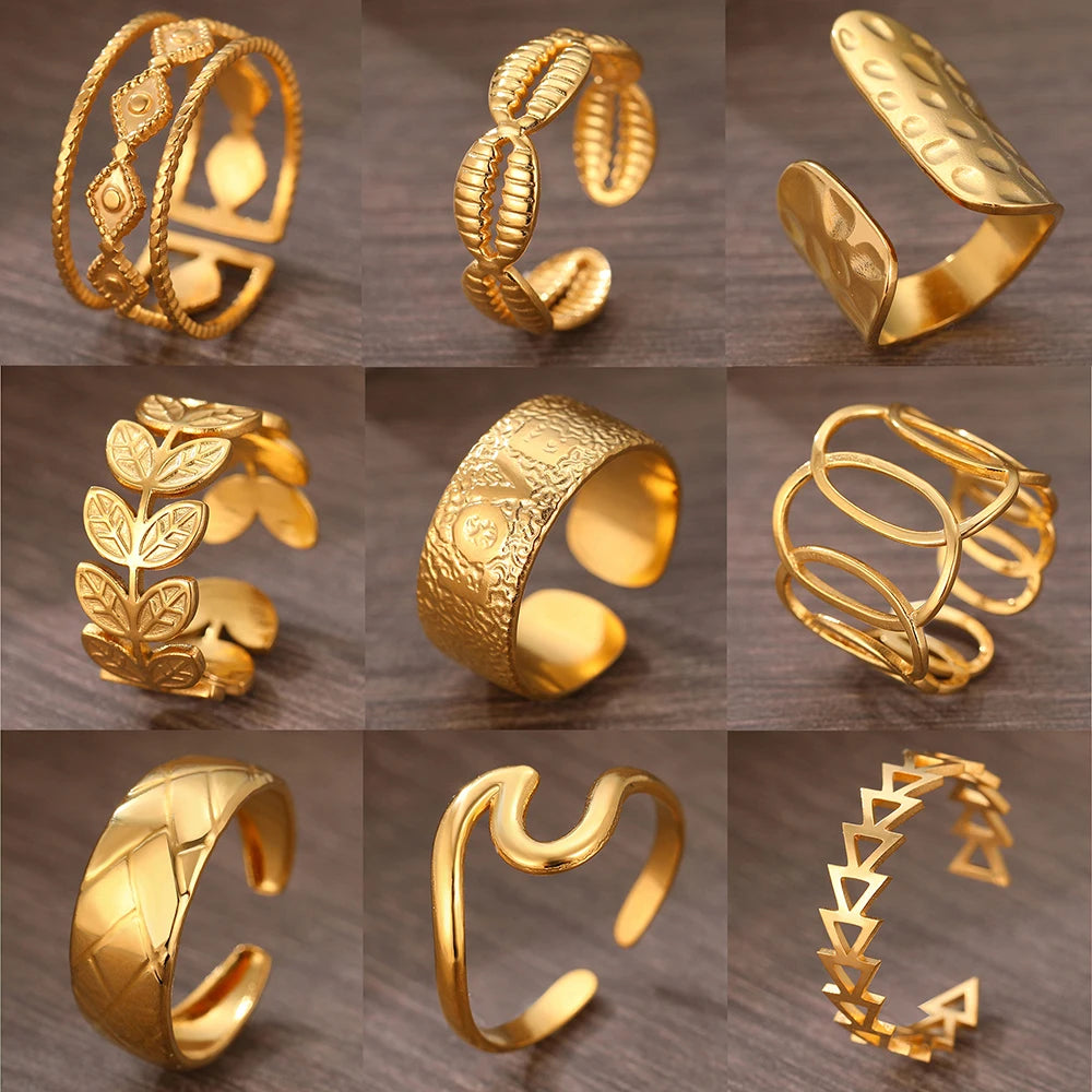 Stainless Steel Rings Vintage Exquisite Adjustable Open Hollow Rings For Women Jewelry Banquet Gifts Non-fading High-quality New