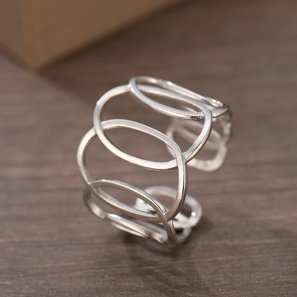 Stainless Steel Rings Vintage Exquisite Adjustable Open Hollow Rings For Women Jewelry Banquet Gifts Non-fading High-quality New