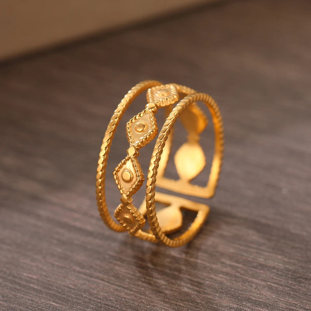 Stainless Steel Rings Vintage Exquisite Adjustable Open Hollow Rings For Women Jewelry Banquet Gifts Non-fading High-quality New