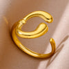 Stainless Steel Rings for Women 18K Gold Plated Couple Jewelry Aesthetic Accessorie Adjustable Punk Embossed Hollow Wide Ring