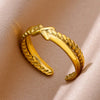 Stainless Steel Rings for Women 18K Gold Plated Couple Jewelry Aesthetic Accessorie Adjustable Punk Embossed Hollow Wide Ring