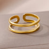 Stainless Steel Rings for Women 18K Gold Plated Couple Jewelry Aesthetic Accessorie Adjustable Punk Embossed Hollow Wide Ring