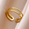 Stainless Steel Rings for Women 18K Gold Plated Couple Jewelry Aesthetic Accessorie Adjustable Punk Embossed Hollow Wide Ring