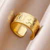 Stainless Steel Rings for Women 18K Gold Plated Couple Jewelry Aesthetic Accessorie Adjustable Punk Embossed Hollow Wide Ring