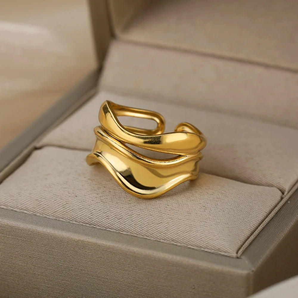 Stainless Steel Rings for Women Aesthetic Sunflower Gold Plated Wedding Couple Ring Jewelry Vintage Accessories