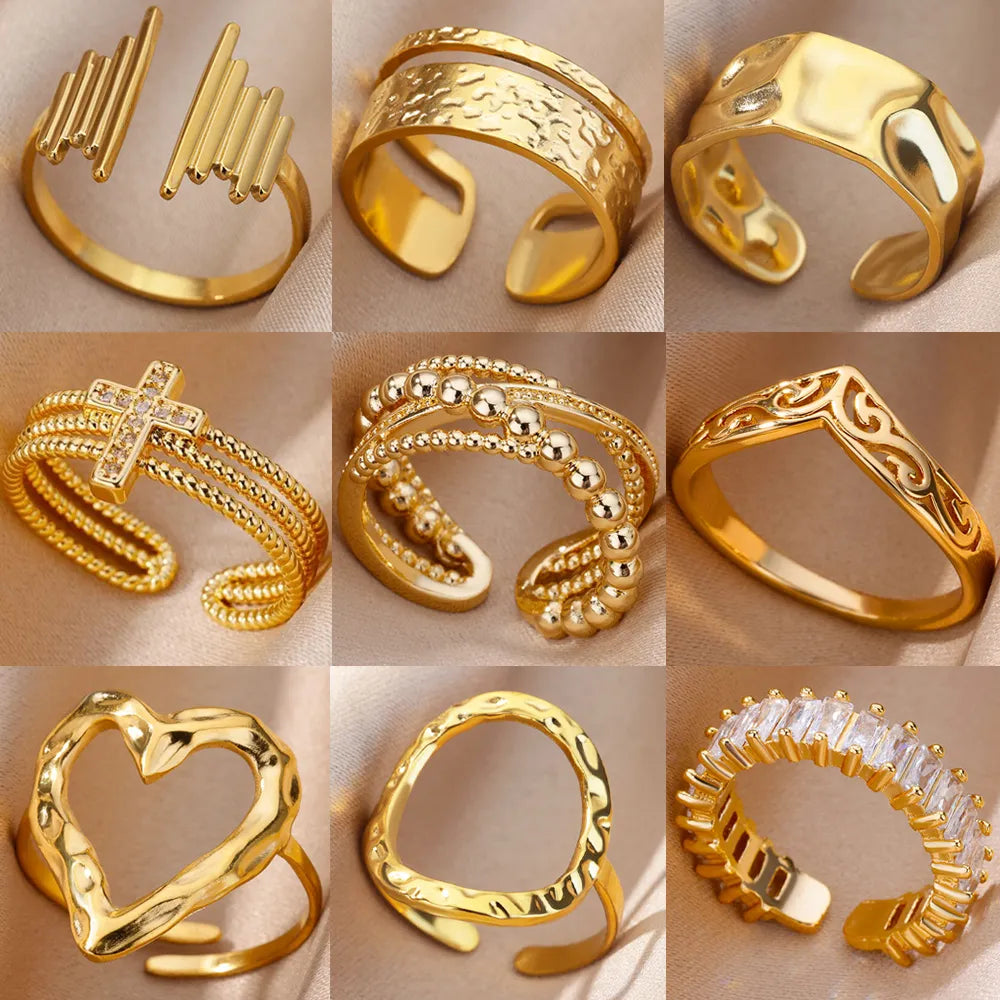 Stainless Steel Rings for Women Aesthetic Sunflower Gold Plated Wedding Couple Ring Jewelry Vintage Accessories
